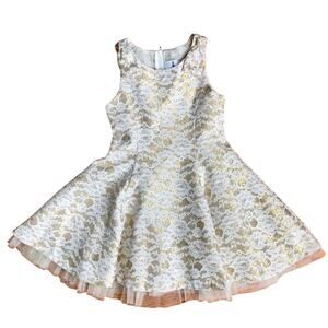 RARE EDITIONS A-Line Lace Lined Tulle Creme Gold Dress Girl’s Size 4T